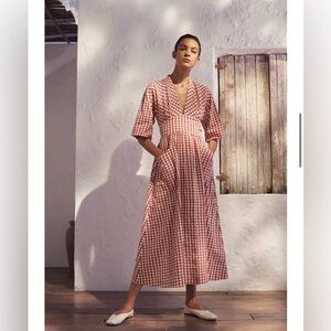 Three Graces London Charita Gingham Cotton Wrap Seersucker Midi Dress | Large